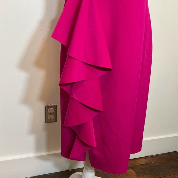 Rachel Zoe One-Shoulder Cascade Ruffle Midi Dress in Fuchsia Pink Size 12 NWT - Picture 4 of 10